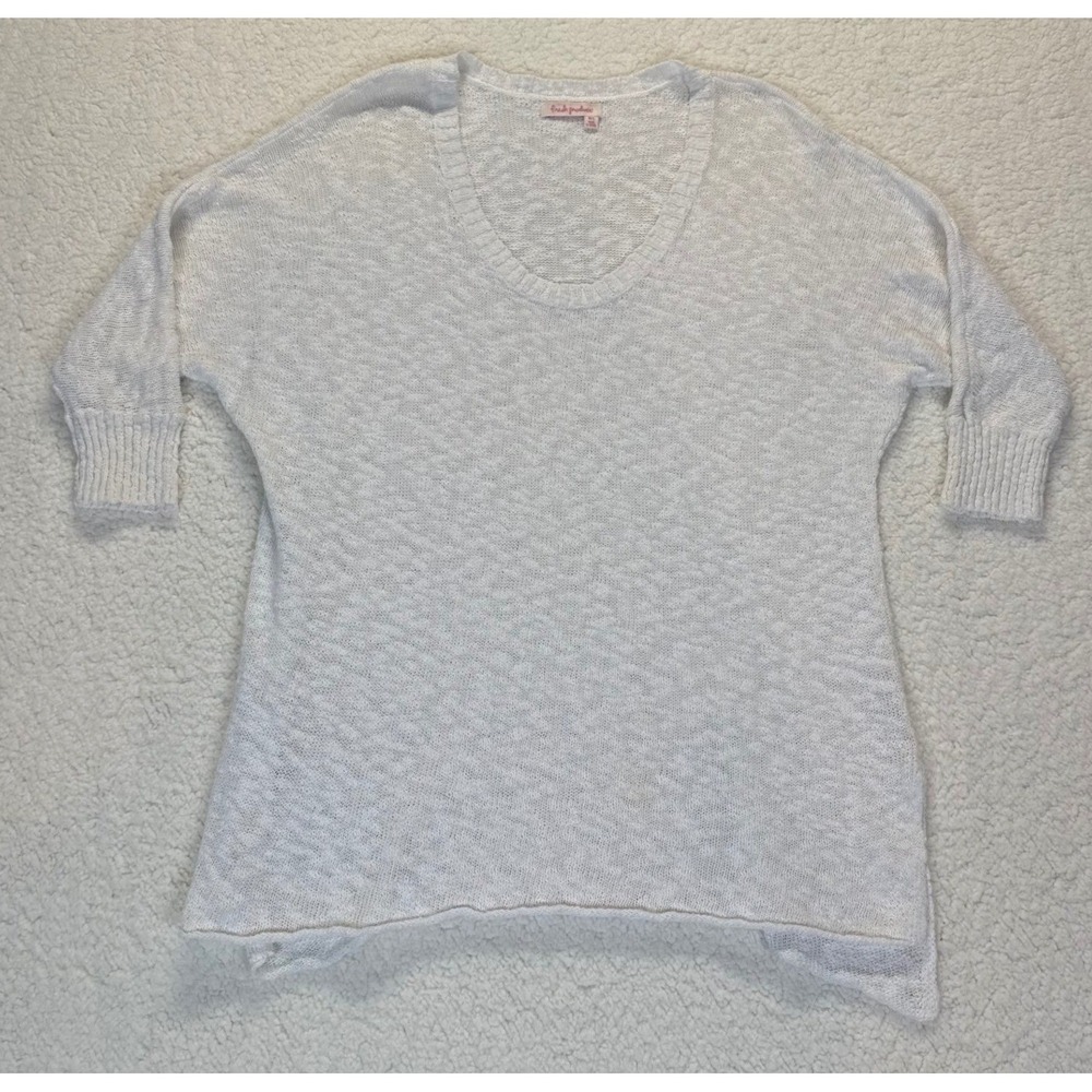 Fresh Produce White Cotton Blend Scoop Neck 3/4 Sleeve Knit Sweater Womens M/L